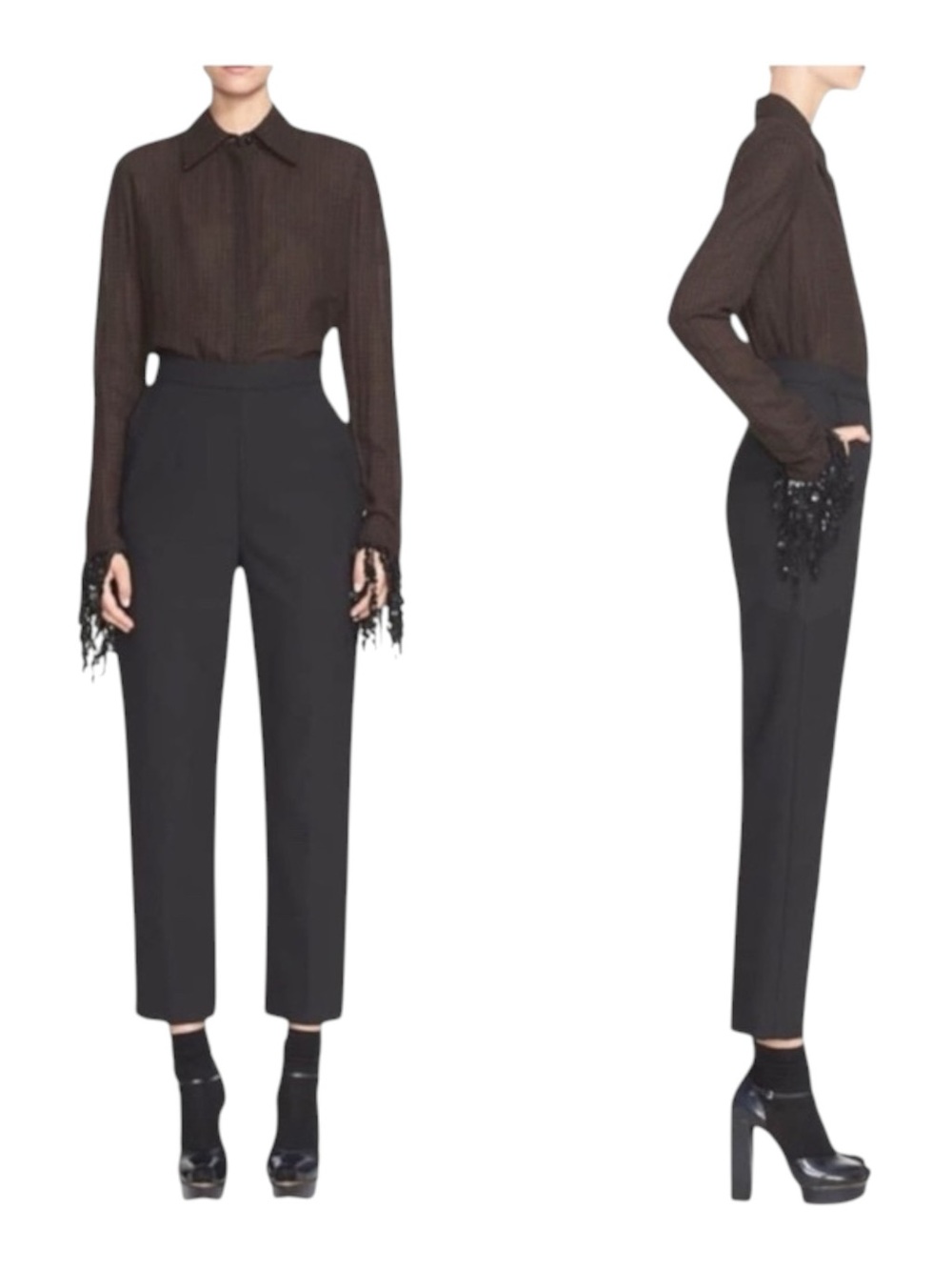 Luxury: Isa Arfen Ready To Wear ꧁ That 90'S Shirt Plaid Wool Sequins ꧂ Hot Choc - Picture 8 of 17